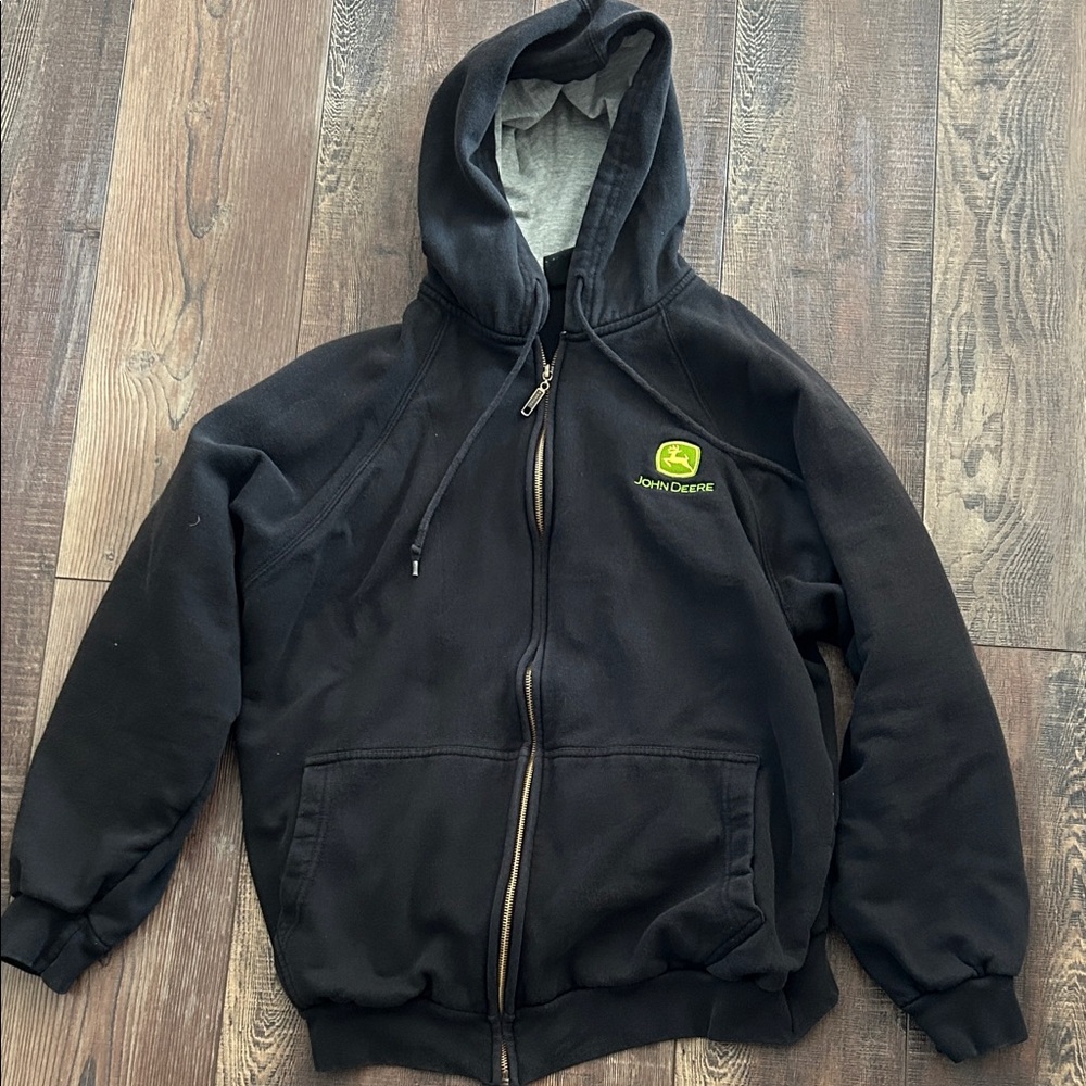 John Deere Black Hoodie with Green Logo Patch